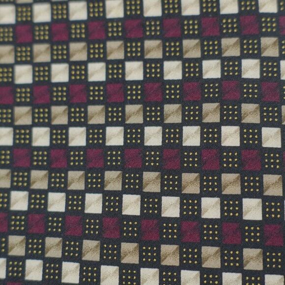 Alexander Julian Colours Black Tan Maroon Red Wide Print Geometric Silk Tie - Picture 2 of 7